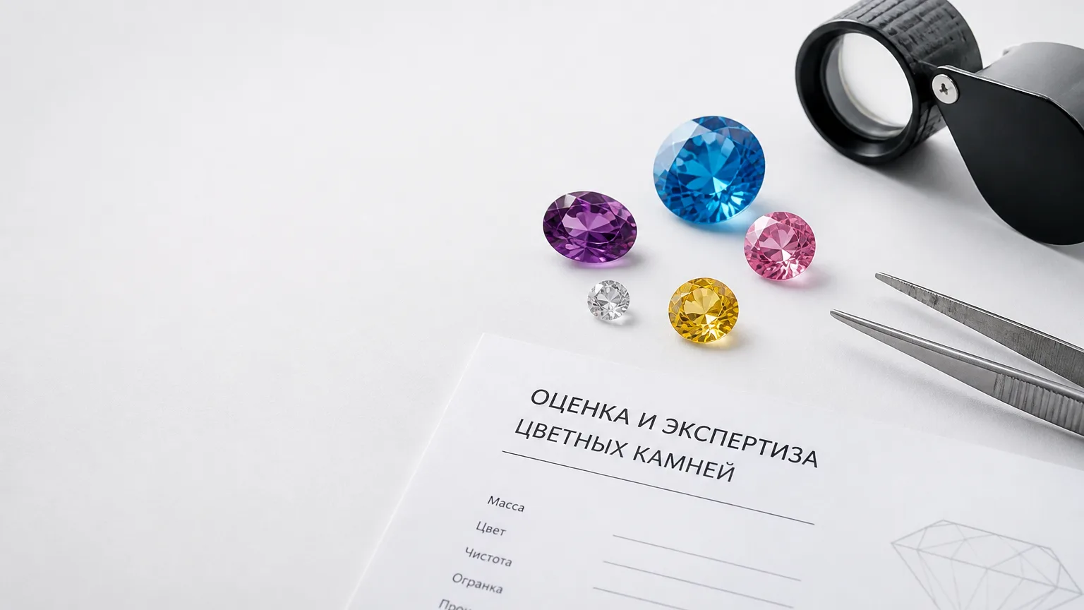 Геммолог осматривает цветной камень